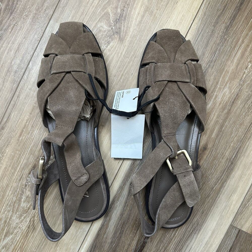 ZARA Split Leather Fisherman Sandals Brown Suede Strappy Flat NWT US 8 EUR 39